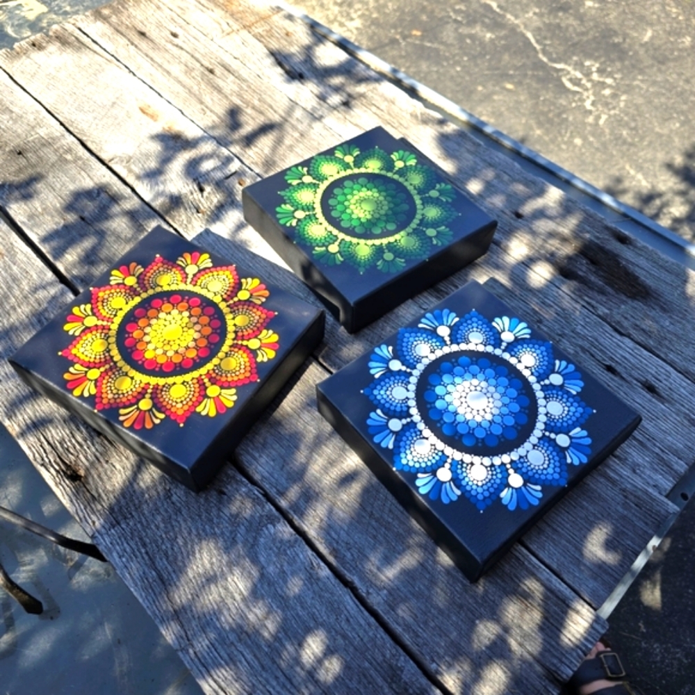 Original Art Mandala Canvas Hand Painted Boho Hippie Eclectic Aesthetic DotArt - Picture 8 of 9